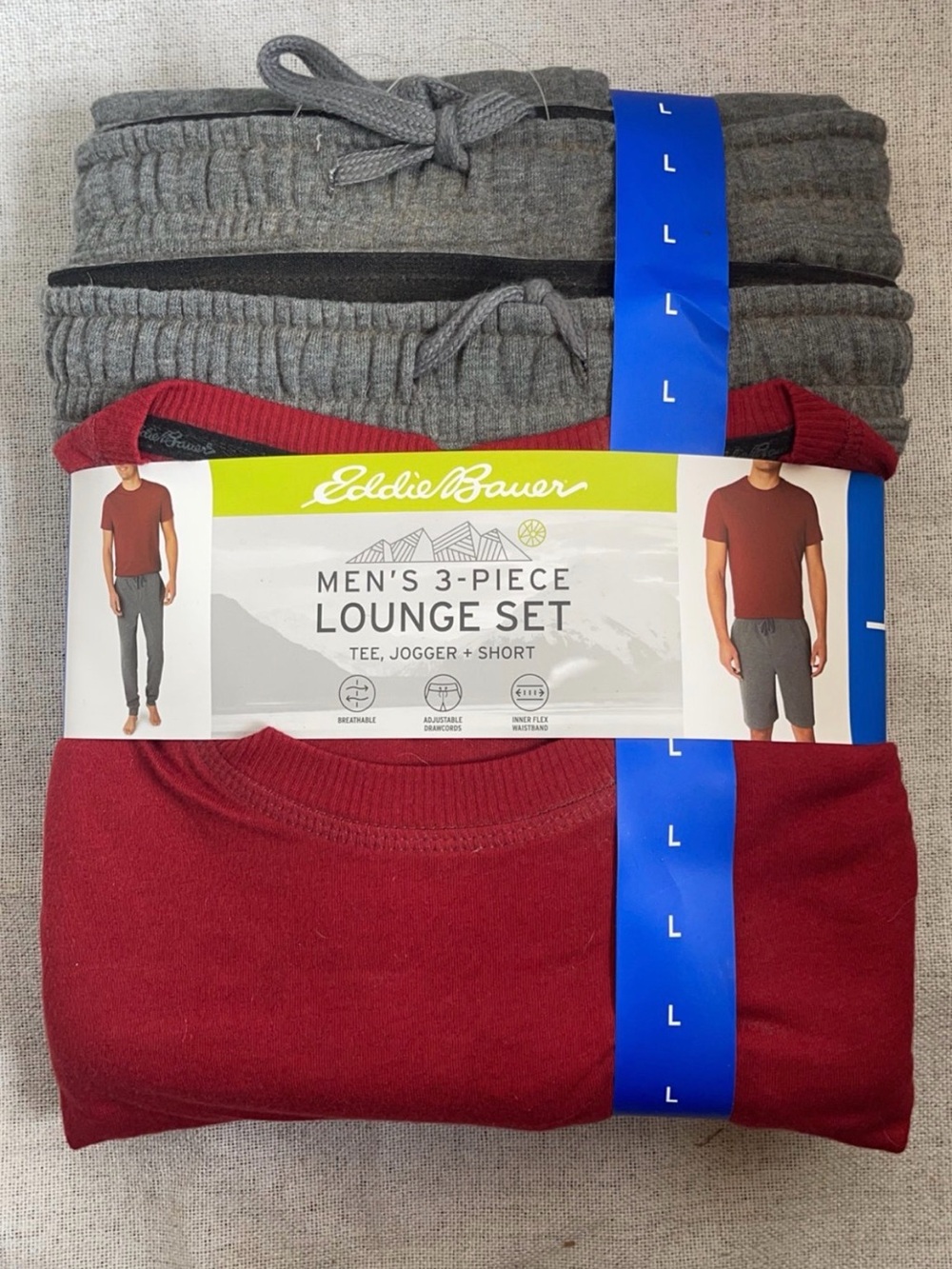 Eddie Bauer Men's 3-Piece Lounge Set - Red & Gray